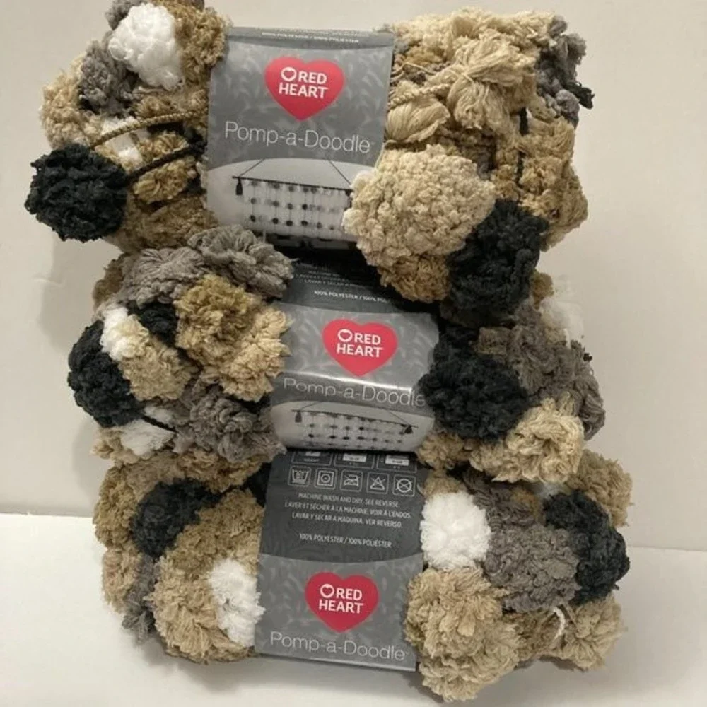 Red Heart Pomp A Doodle Jumbo Yarn Granite Pom Pom Brown Black White